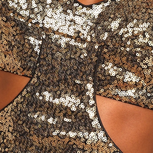 Gold Sequin Cutout Bodycon Mini Dress - Picture 5 of 5